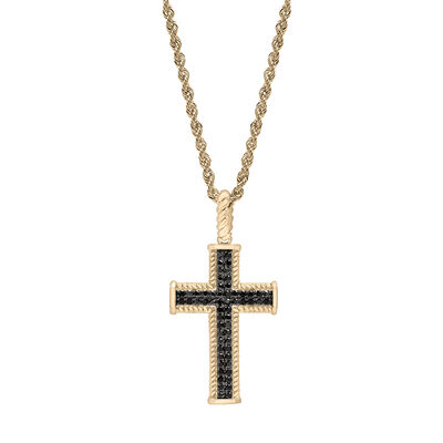 Men's Black Diamond Cross in 10K Yellow Gold (1/2 ct. tw.)