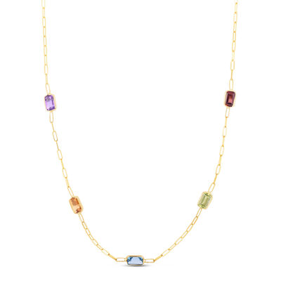 Emerald-Cut Multi-Gemstone Necklace in 14K Yellow Gold