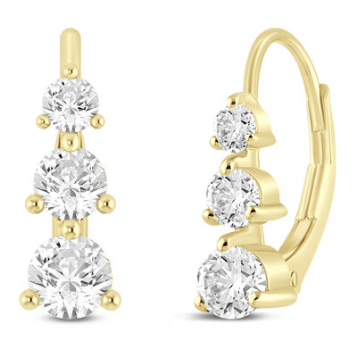 Lab Grown Diamond Three-Stone Earrings in 14K Gold