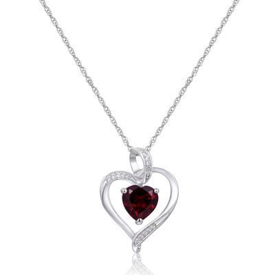 Gemstone & Lab-Created White Sapphire Heart Pendant in Sterling Silver