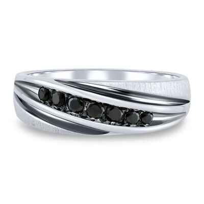 Men's Black Diamond Ring in Sterling Silver (1/3 ct. tw.)