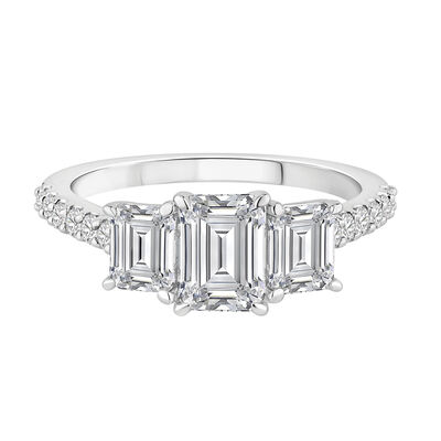 Lab Grown Diamond Emerald-Cut Three Stone Ring in 14K Gold