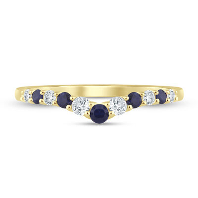 Diamond and Blue Sapphire Contour Band in 14K Gold