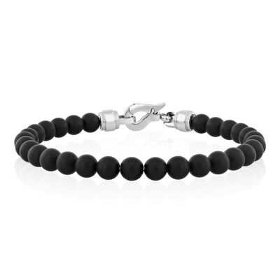 Men's Matte Onyx Bead Bracelet in Stainless Steel