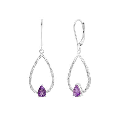 Amethyst and Diamond Drop Earrings in Sterling Silver (1/10 ct. tw.)