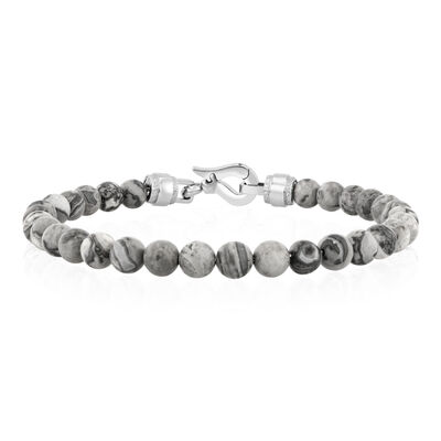 Men's Jasper Bead Bracelet in Stainless Steel