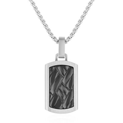 Men's Dog Tag Pendant with Black Textured Center in Stainless Steel