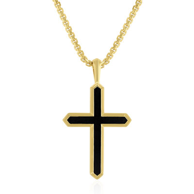 Men's Black Onyx Cross Pendant in Vermeil