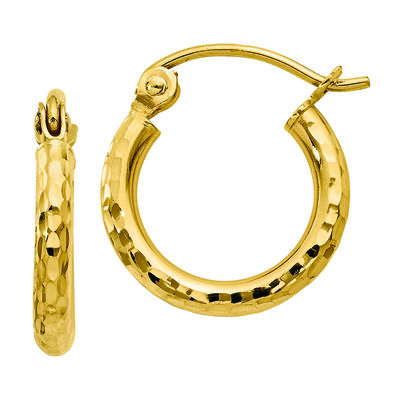 Diamond-Cut Round Tube Hoop Earrings in 14K Yellow Gold