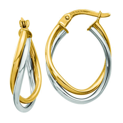 Polished Oval Twist Hoop Earring in 14K Yellow & White Gold