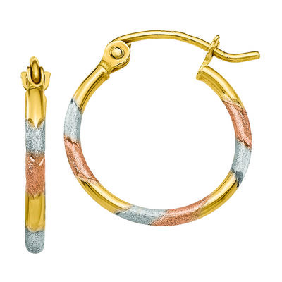 Multi-Texture Hoops with White and Rose Rhodium in 14K Yellow Gold