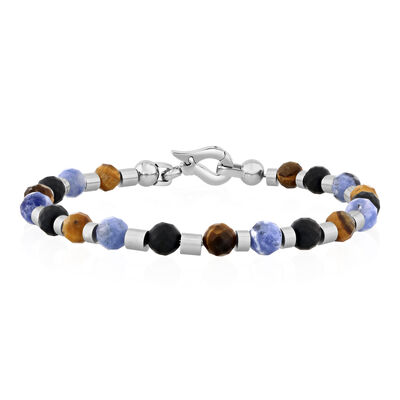 Men's Multicolored Bead Bracelet in Stainless Steel