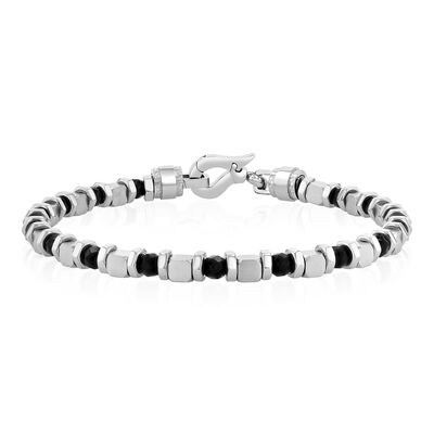 Men's Onyx Bead Bracelet in Stainless Steel