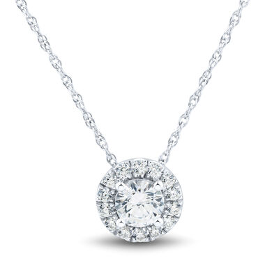 Lab Grown Diamond Round Halo Pendant in 14K White Gold (1 ct. tw.)