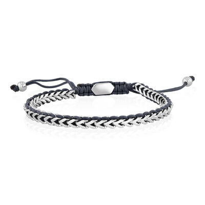 Men's Black Cord Bolo Bracelet in Stainless Steel