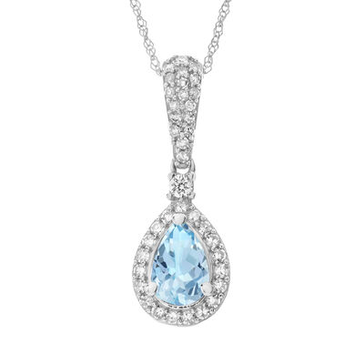 Aquamarine and Diamond Pendant in 10K White Gold (1/5 ct. tw.)