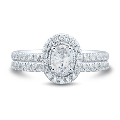 Oval-Shaped Diamond Bridal Set in 14K White Gold (1 ct. tw.)