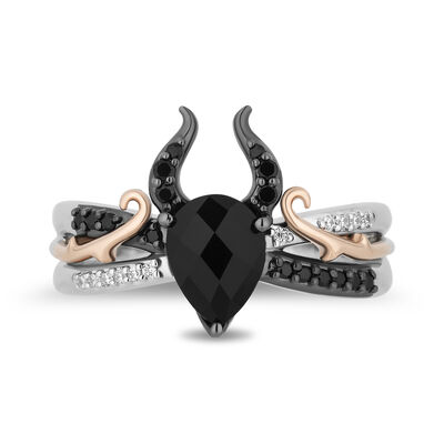 Maleficent Black Onyx and Diamond Ring in Sterling Silver & 10K Rose Gold (1/7 ct. tw.)