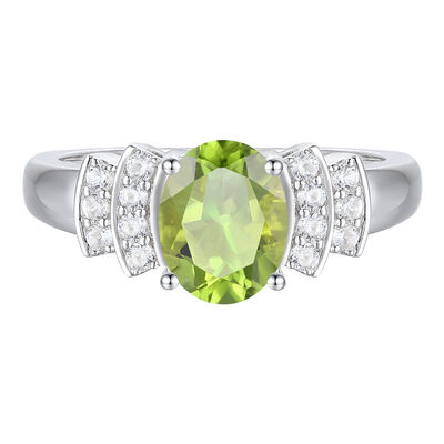 Peridot and Diamond Ring in 14K White Gold (1/5 ct. tw.)