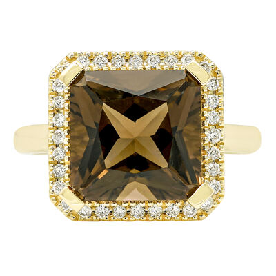 Smoky Quartz and Diamond Ring in 10K Yellow Gold (1/5 ct. tw.)