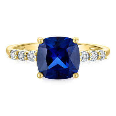 Lab-Created Blue Sapphire and Diamond Accent Ring in 10K Yellow Gold