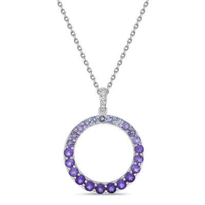 Amethyst and Blue Tanzanite Pendant with Lab-Created White Sapphire in Sterling Silver