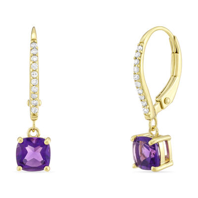 Amethyst and Diamond Drop Earrings in 10K Yellow Gold (1/10 ct. tw.)