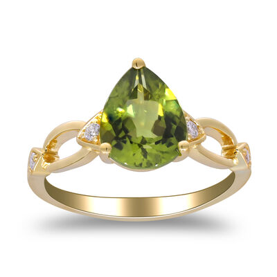 Pear-Shaped Peridot & Diamond Ring in 10K Yellow Gold (1/10 ct. tw.)