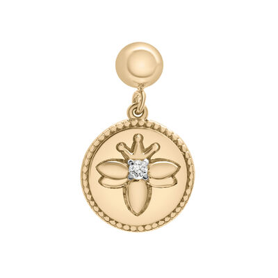 Diamond Accent Bee Disc Bead Charm