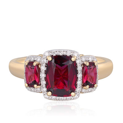 Rhodolite Garnet and Diamond Ring in 10K Yellow Gold (1/7 ct. tw.)