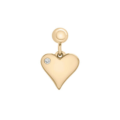 Diamond Accent Puff Heart Bead Charm in Vermeil