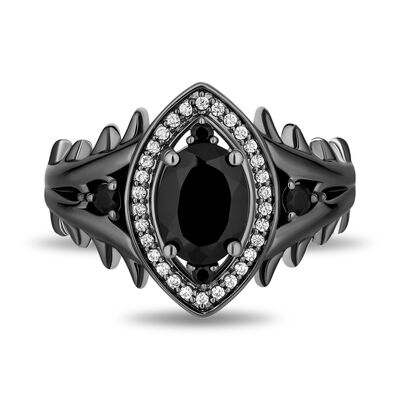 Maleficent Dyed Black Onyx and Diamond Ring in Sterling Silver