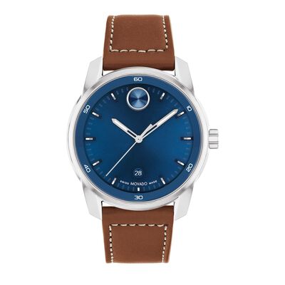 Men's Bold Verso Watch in Stainless Steel and Brown Leather, 42MM