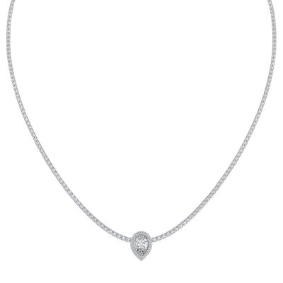 Lab Grown Diamond Pear-Shaped Halo Necklace in 14K White Gold (8 ct. tw.)