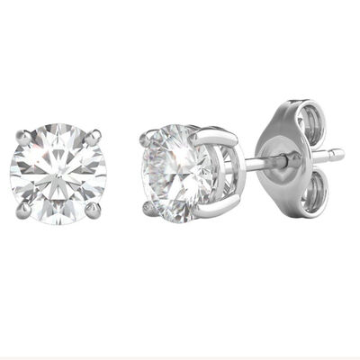 Diamond Round Solitaire Stud Earrings in 14K White Gold