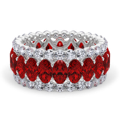 Lab Grown Diamond and Lab-Created Ruby Eternity Band in 14K White Gold (2 ct. tw.)