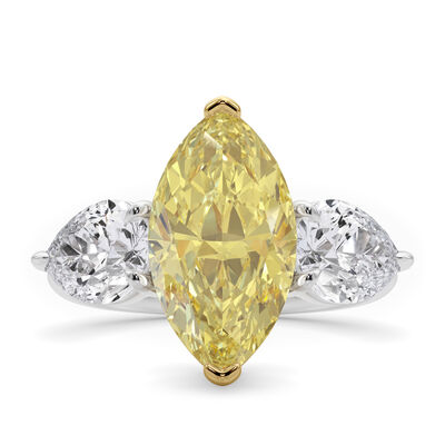 Lab Grown Diamond Yellow Marquise-Cut Center Engagement Ring in 18K White & Yellow Gold (4 1/2 ct. tw.)