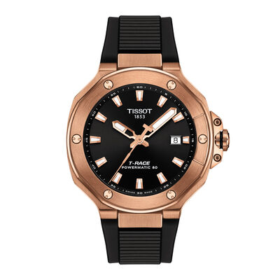 Men's T-Race Powermatic 80 Watch in Black Silicone and Rose Gold Tone Stainless Steel, 41MM