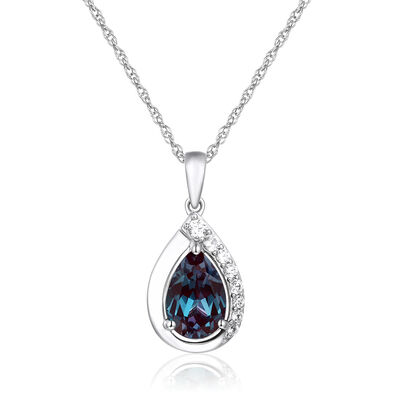 Lab-Created Alexandrite & Lab-Created White Sapphire Pear-Shaped Pendant in Sterling Silver