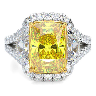 Lab Grown Diamond Vivid Yellow Cushion-Cut Engagement Ring in Platinum & 18K Yellow Gold (5 ct. tw.)