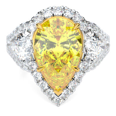 Lab Grown Diamond Vivid Yellow Pear-Shaped Center Engagement Ring in Platinum & 18K Yellow Gold (6 1/2 ct. tw.)