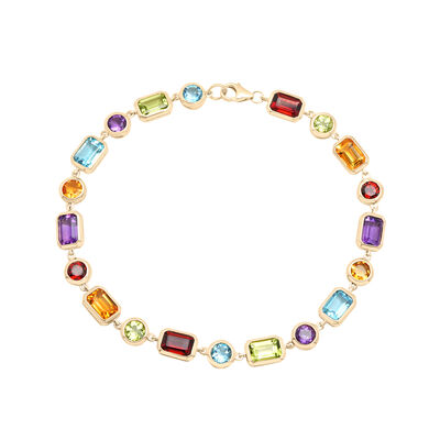 Multi-Gemstone Bezel Bracelet in 10K Yellow Gold