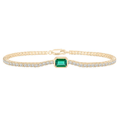 Lab-Created Emerald and Lab-Created White Sapphire Bracelet in Vermeil