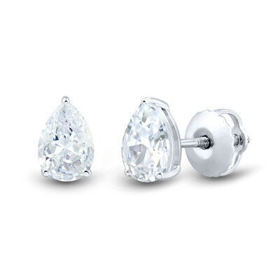 Lab Grown Diamond Pear-Shaped Four-Prong Studs in 14K White Gold (1 ct. tw.)