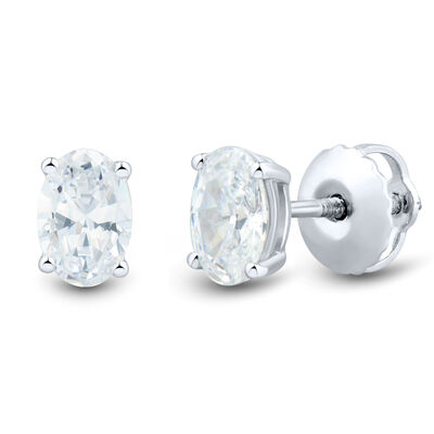 Lab Grown Diamond Oval-Shaped Four-Prong Studs in 14K White Gold (1 ct. tw.)