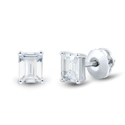 Lab Grown Diamond Emerald-Cut Four-Prong Studs in 14K White Gold (1 ct. tw.)