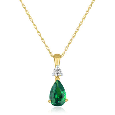 Lab-Created Emerald and Lab-Created White Sapphire Pendant in 10K Yellow Gold