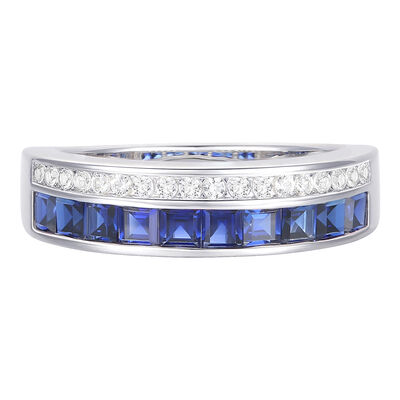 Diamond and Blue Sapphire Band in 10K White Gold (1/5 ct. tw.)