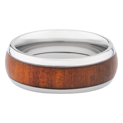 Men's Hardwood Inlay Domed Band in Titanium, 8MM